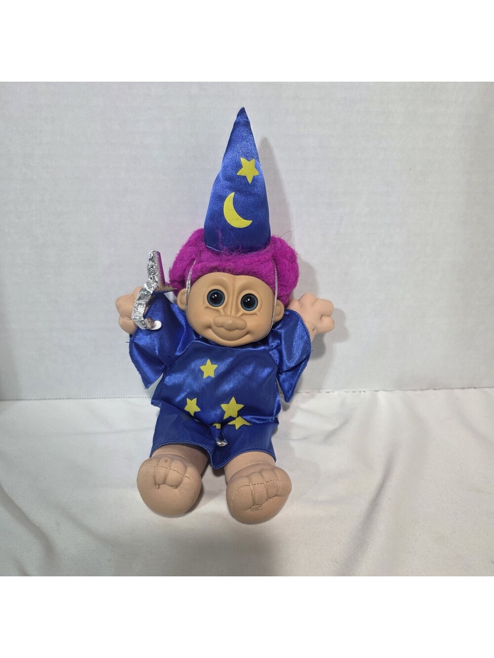 Russ Berrie Troll Wizard Plush Doll 1993 Purple Hair Star Moon Hat Robe Toy...